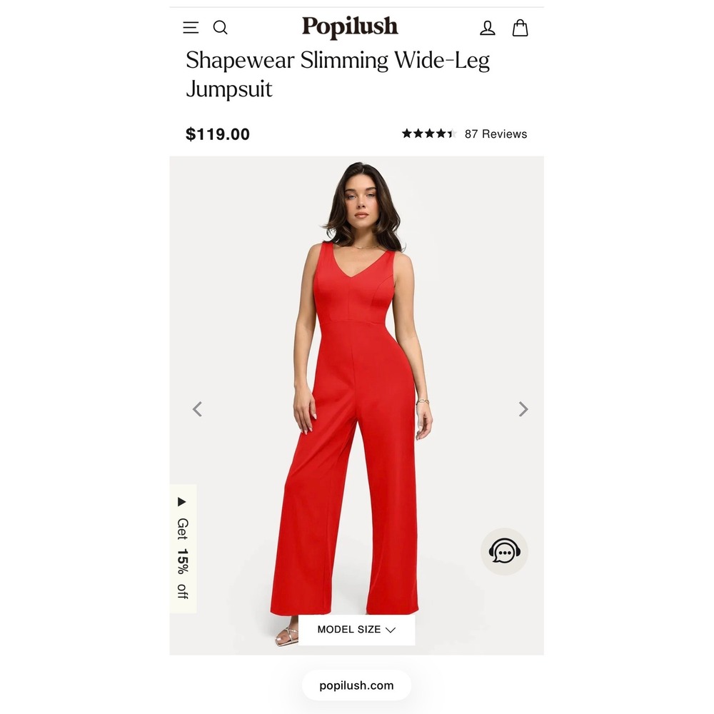 Popilush Jumpsuit Women Large Red V-Neck Wide Leg Shapewear Lining Sleeveless